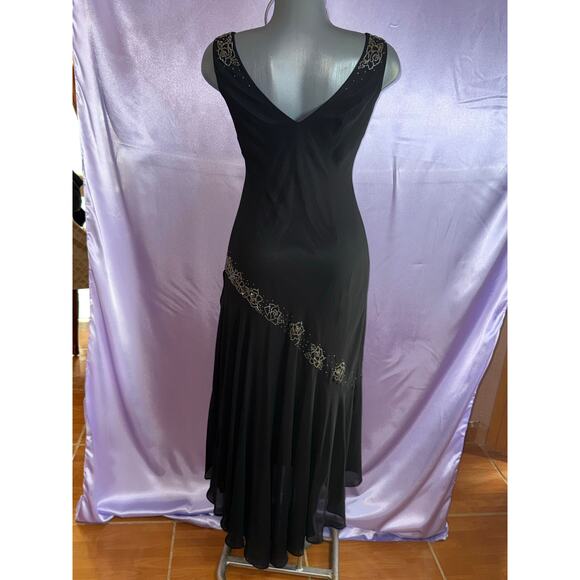 Vintage Alex Evenings Black Beaded Slip Y2K 90’s Dress Sz 8 Asymmetrical - Picture 2 of 15